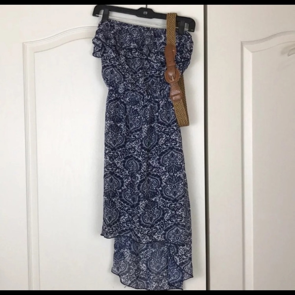 Floral print high low dress with belt